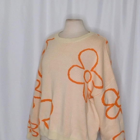 BAILEY ROSE Peach Orange Floral Sweater Pullover Knit Oversized Cropped Large - Picture 6 of 12